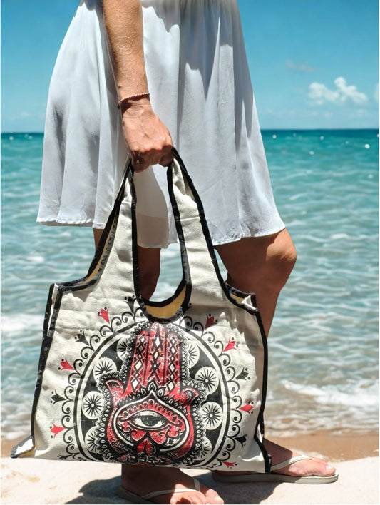Sac Canvas Bohème Spirit créme-Main de fatma rouge
