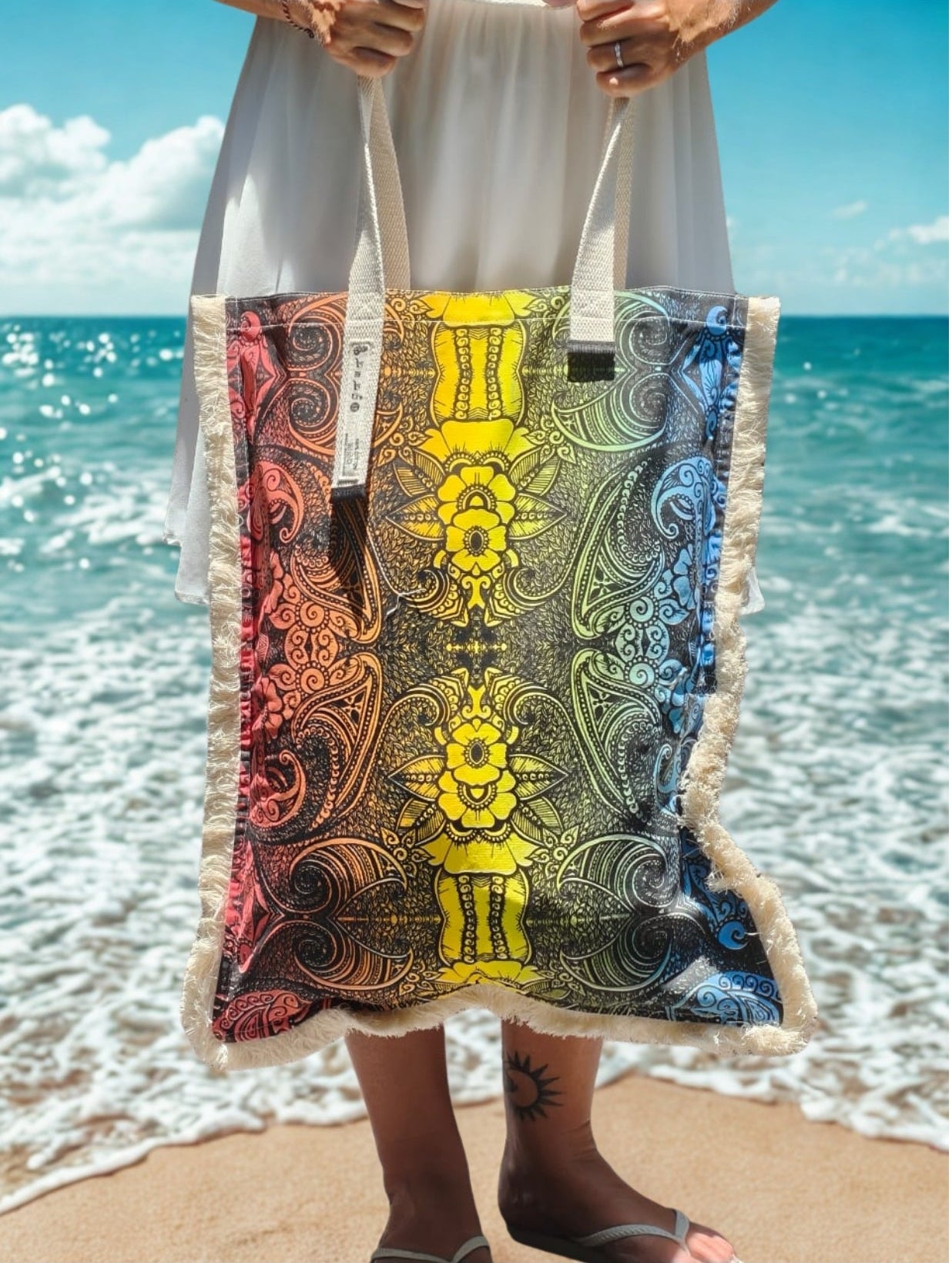Long Bohemian Spirit Canvas Bag Red Yellow Blue Green – Ethnic Flower