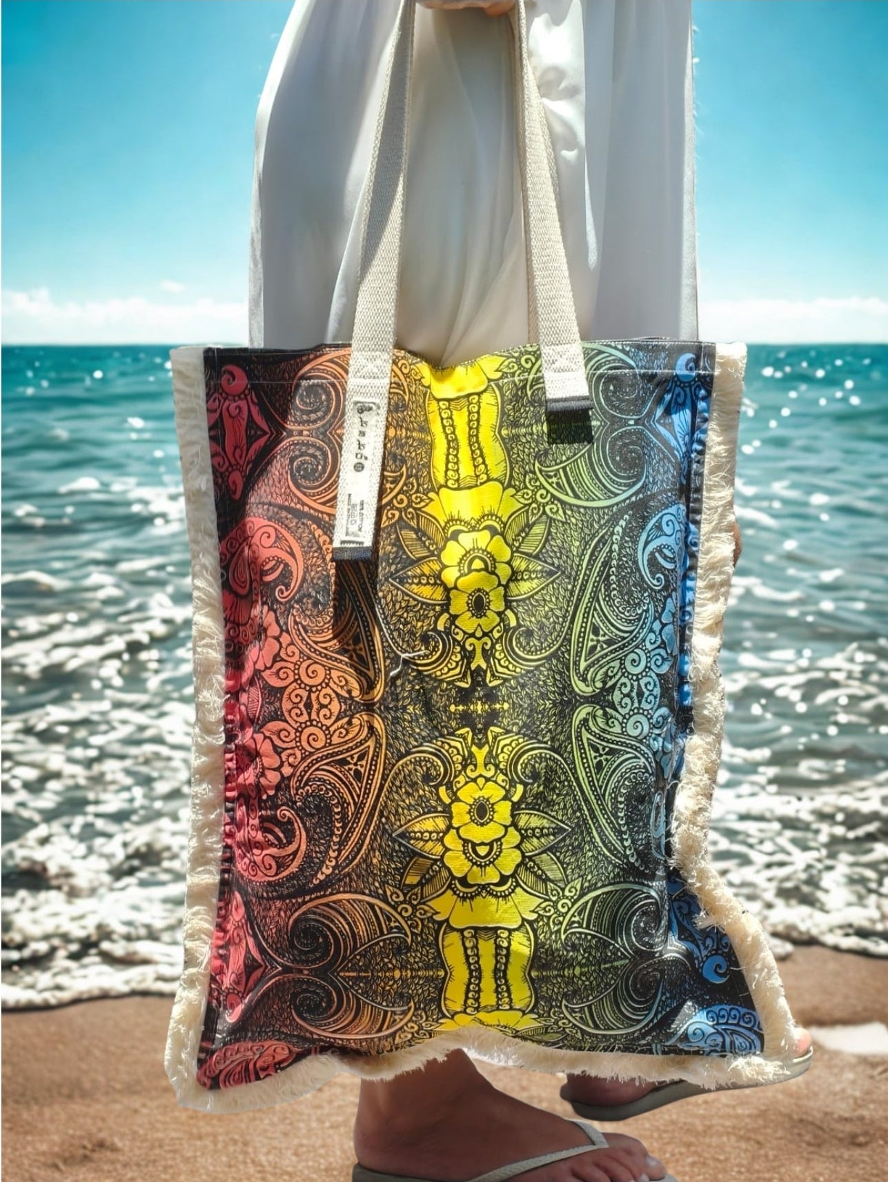Long Bohemian Spirit Canvas Bag Red Yellow Blue Green – Ethnic Flower