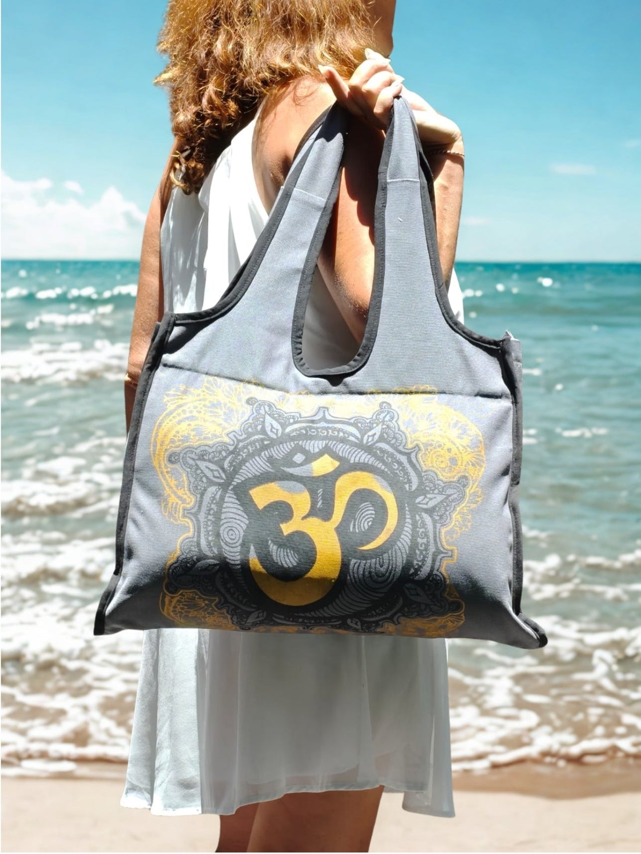 Bohemian Spirit Grey Canvas Bag - Aum symbol