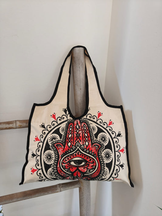 Sac Canvas Bohème Spirit créme-Main de fatma rouge