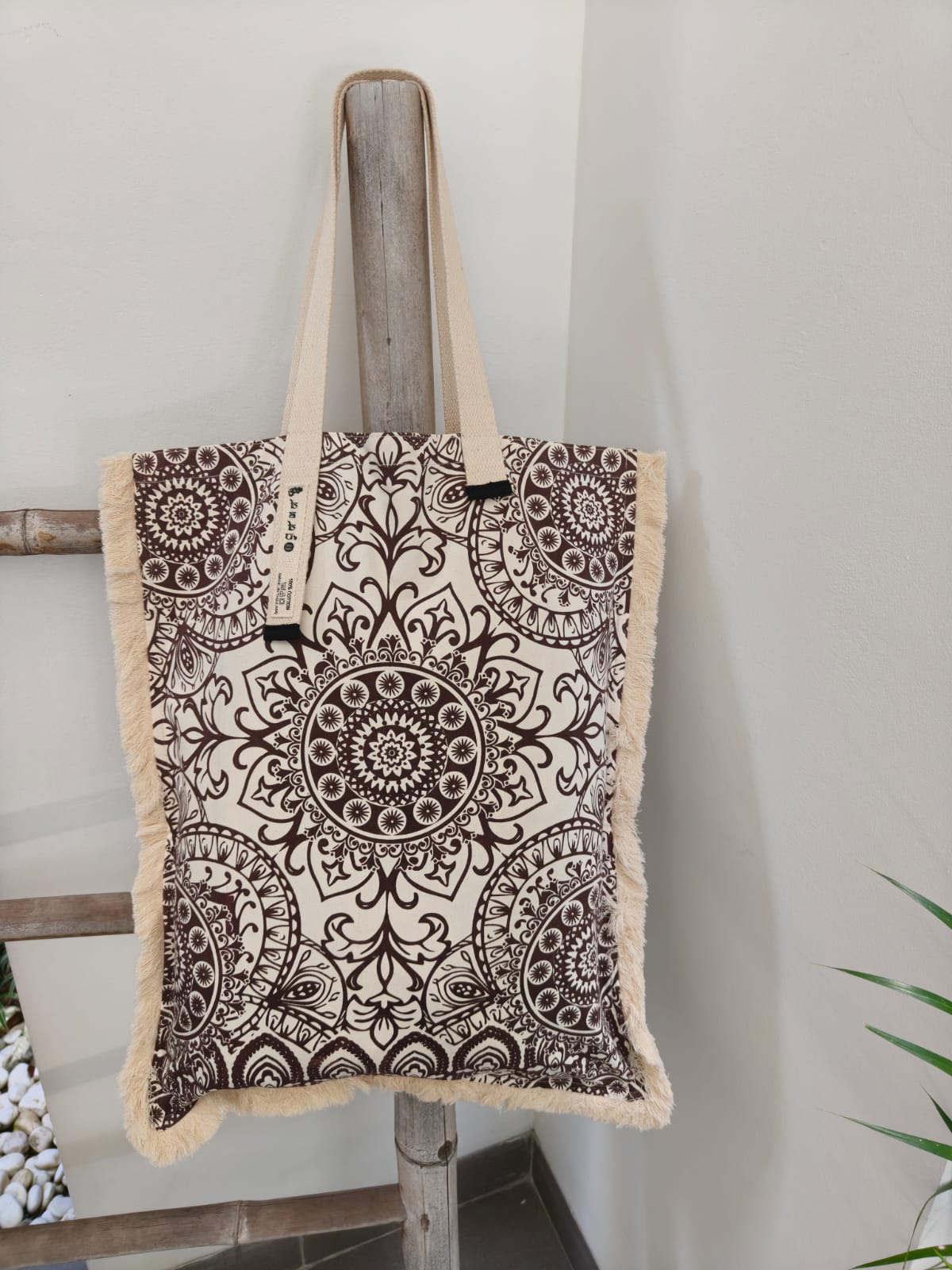 White and Black Bohemian Spirit Long Canvas Bag – Mandala