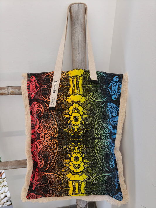 Long Bohemian Spirit Canvas Bag Red Yellow Blue Green – Ethnic Flower