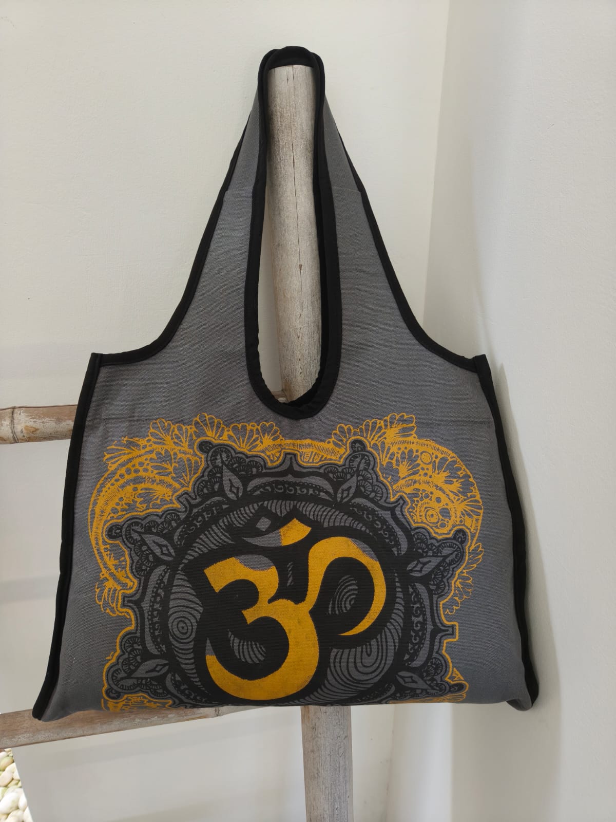 Bohemian Spirit Grey Canvas Bag - Aum symbol