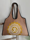 Boho Spirit canvas bag, beige Aum mandala print, flat lay